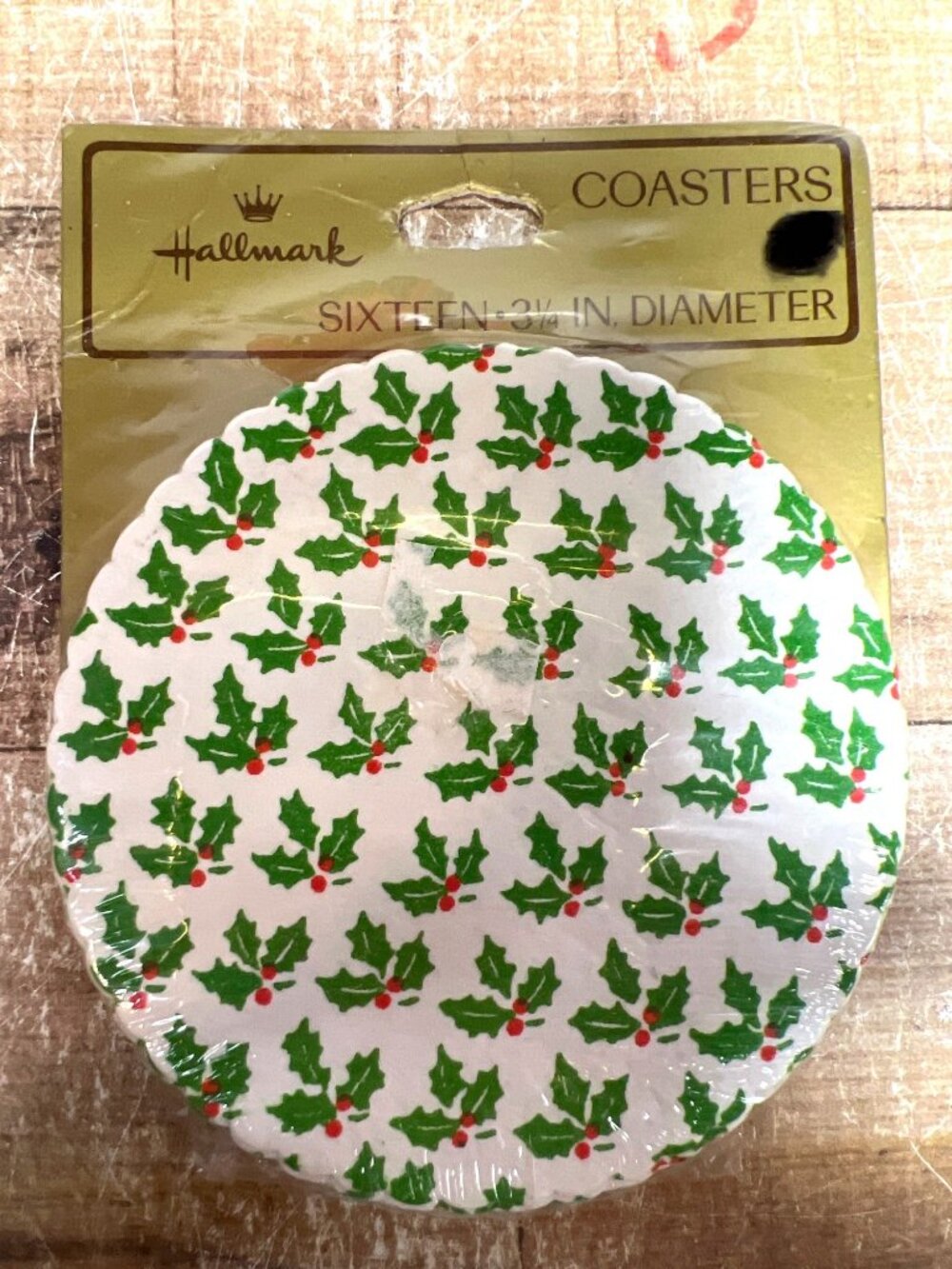 VTG Hallmark Christmas Holly Pattern Coasters Set Of 16, 3 3/4" Diameter